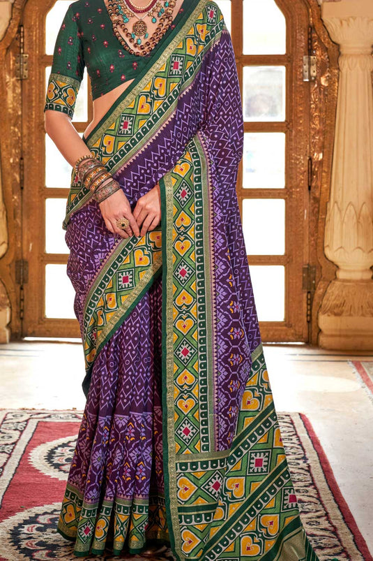 Incredible Art Silk Purple Color Patola Printed Saree