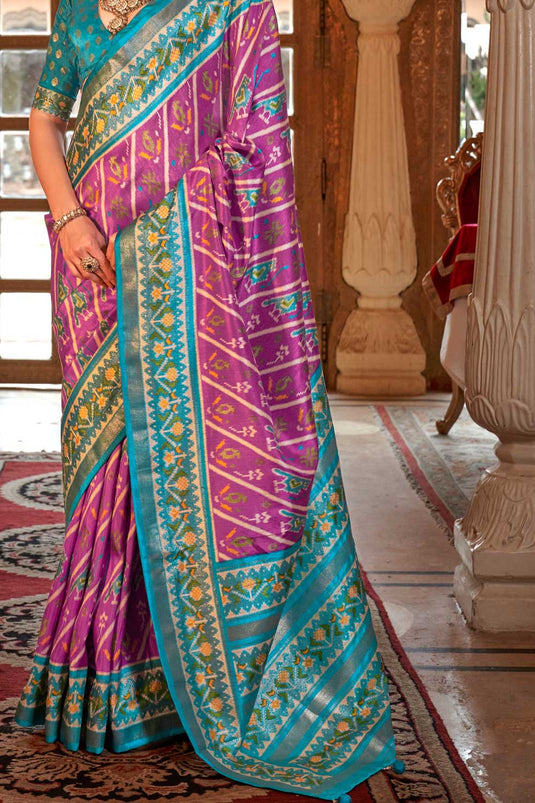 Art Silk Lavender Color Delicate Patola Printed Saree