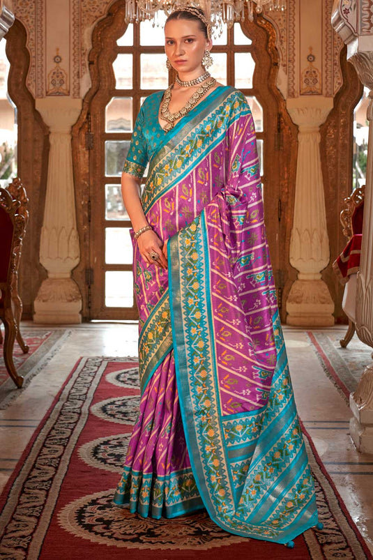 Art Silk Lavender Color Delicate Patola Printed Saree