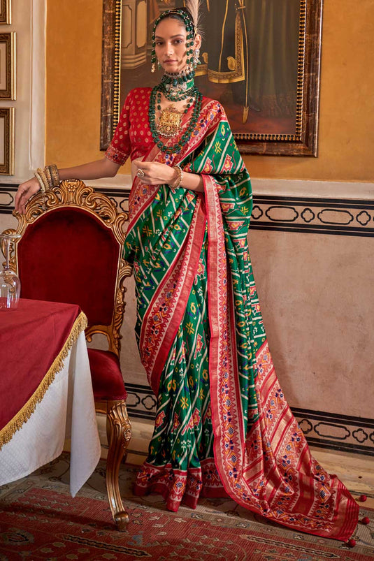 Amazing Green Color Art Silk Patola Printed Saree