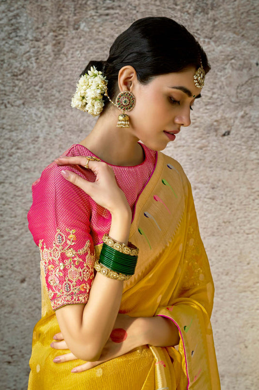 Royal Yellow Woven Banarasi Silk Saree