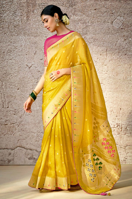 Royal Yellow Woven Banarasi Silk Saree