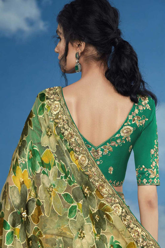 Green Color Brilliant Brasso Fabric Party Style Saree