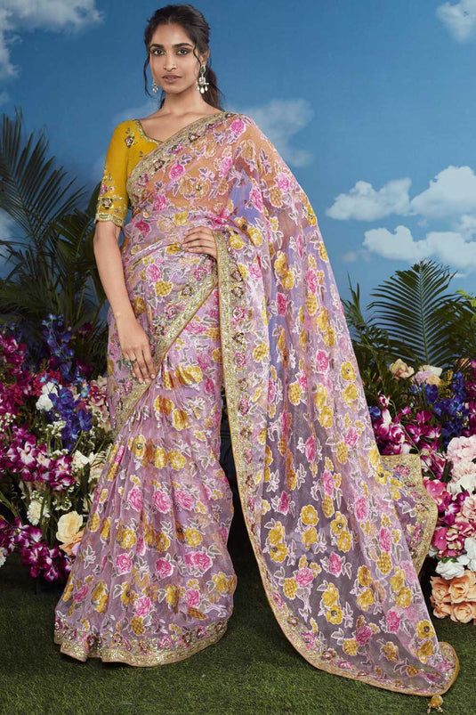 Imposing Brasso Fabric Party Style Saree In Pink Color