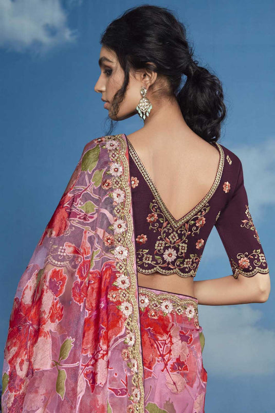 Pink Color Glamorous Brasso Fabric Party Style Saree