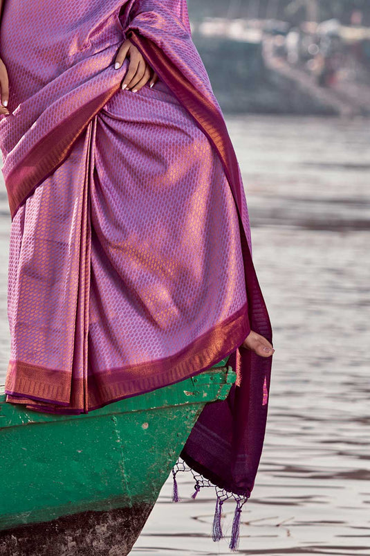 Woven Art Silk Saree in Pink Color