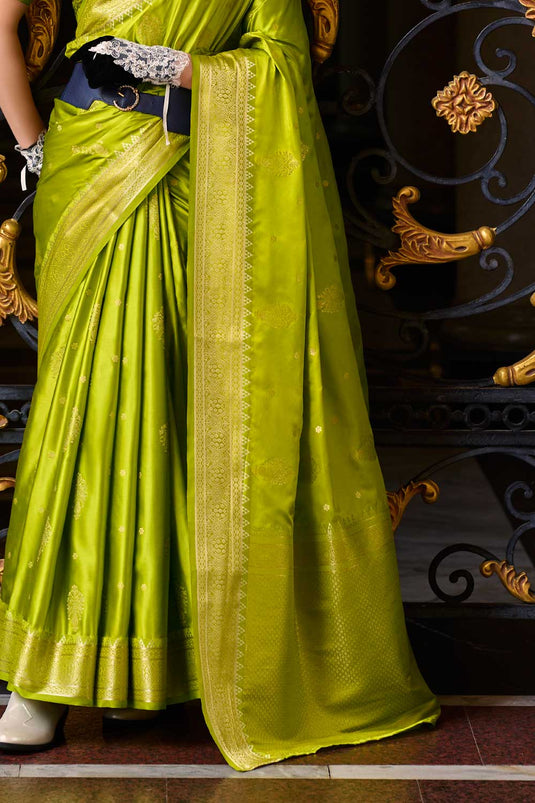 Alluring Green Color Satin Silk Saree with Weaving Designs