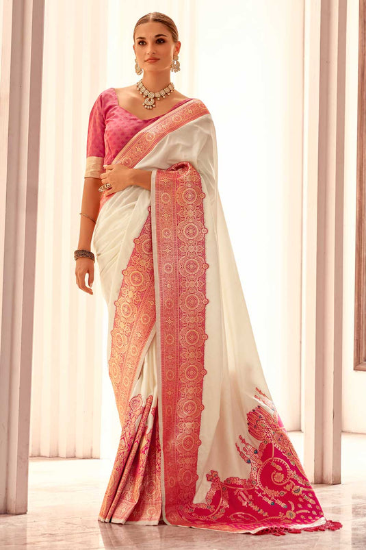 Off White Color Coveted Silk Saree With Weaving Work