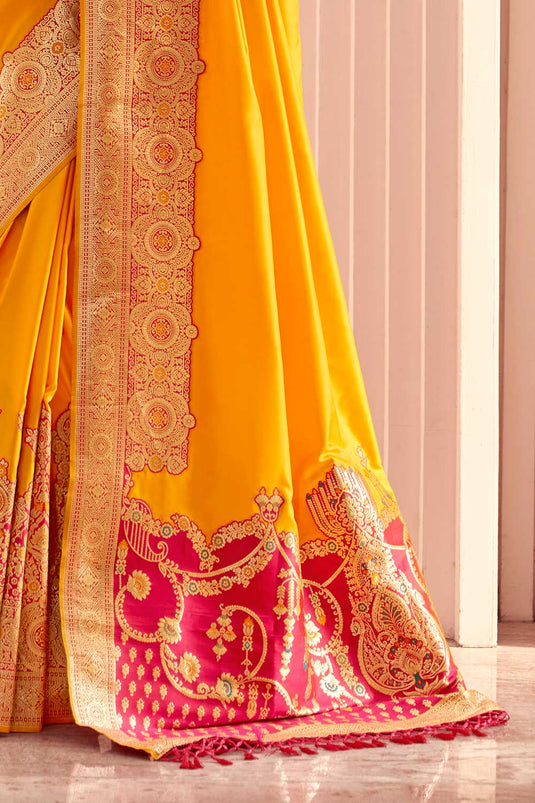 Yellow Color Patterned Silk Saree With Weaving Work