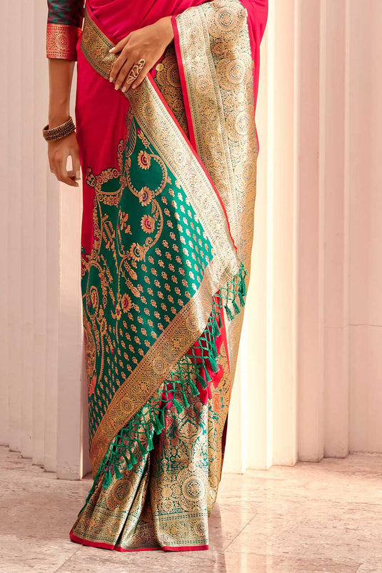 Rani Color Engaging Silk Saree With Weaving Work