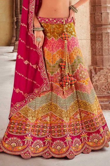 Banarasi Silk Wedding Wear Luxurious Bridal Lehenga In Multi Color