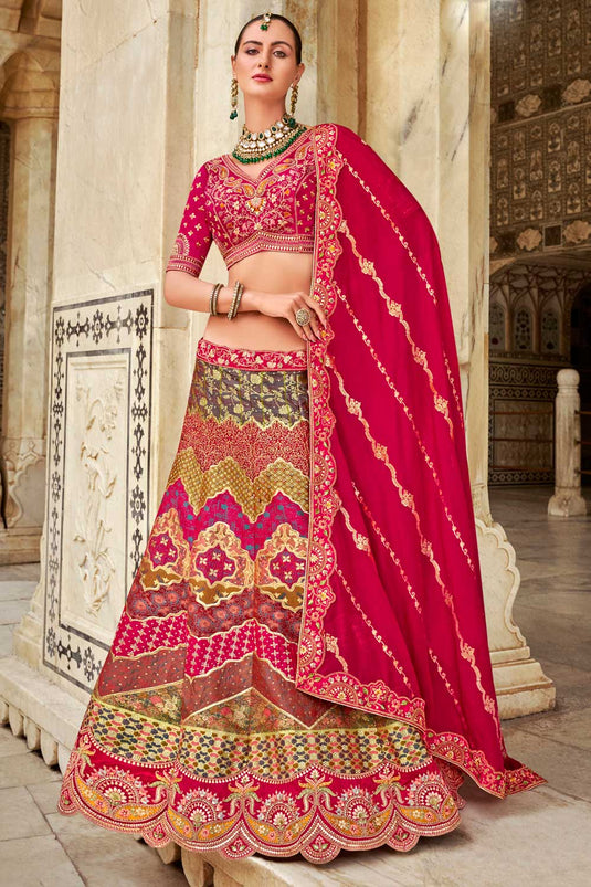 Wedding Wear Banarasi Silk Multi Color Magnificent Bridal Lehenga