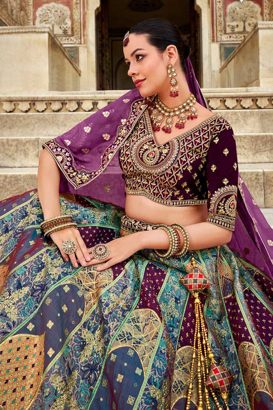 Multi Color Banarasi Silk Wedding Wear Luminous Bridal Lehenga