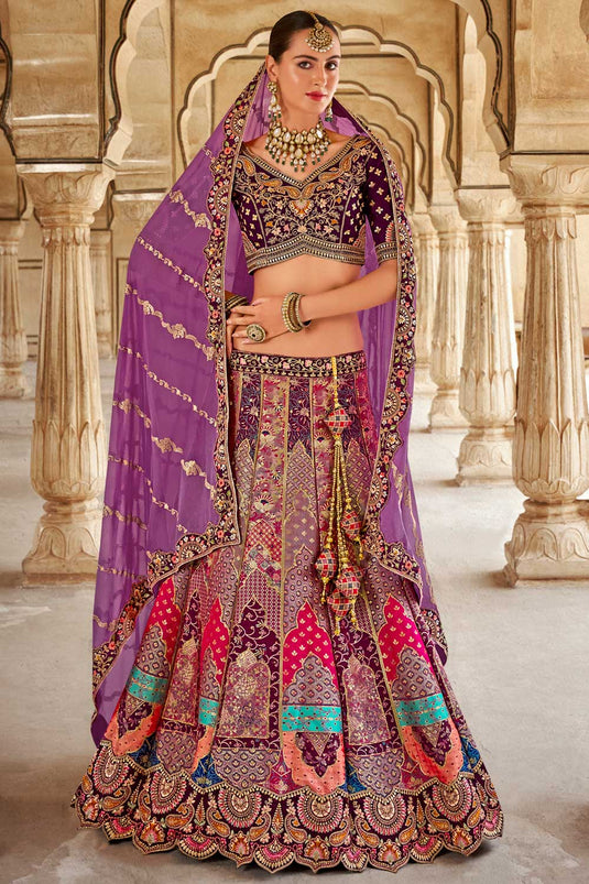 Banarasi Silk Wedding Wear Mesmeric Bridal Lehenga In Multi Color