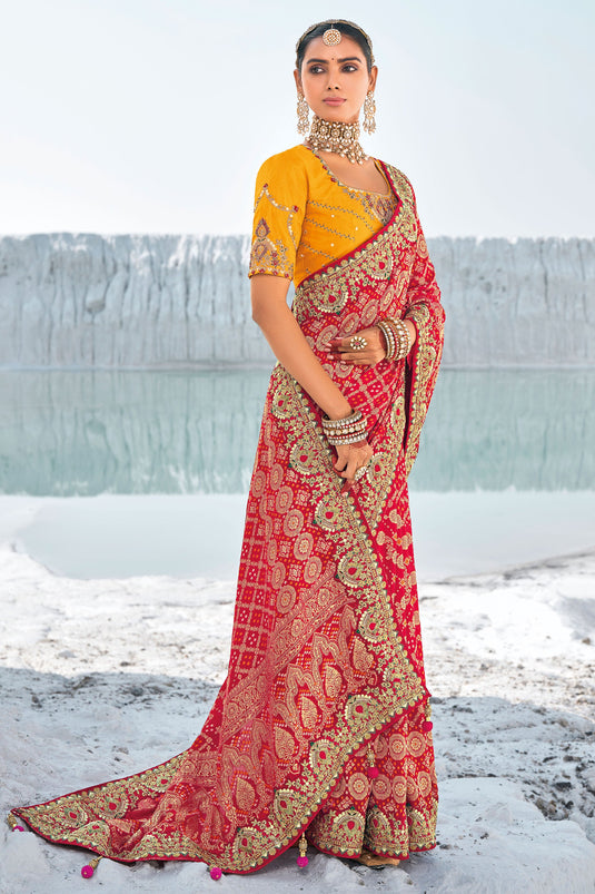 Red Elegance Pure Georgette Bridal Patola Saree