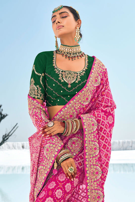 Magenta Grace Wedding Special Georgette Patola Saree