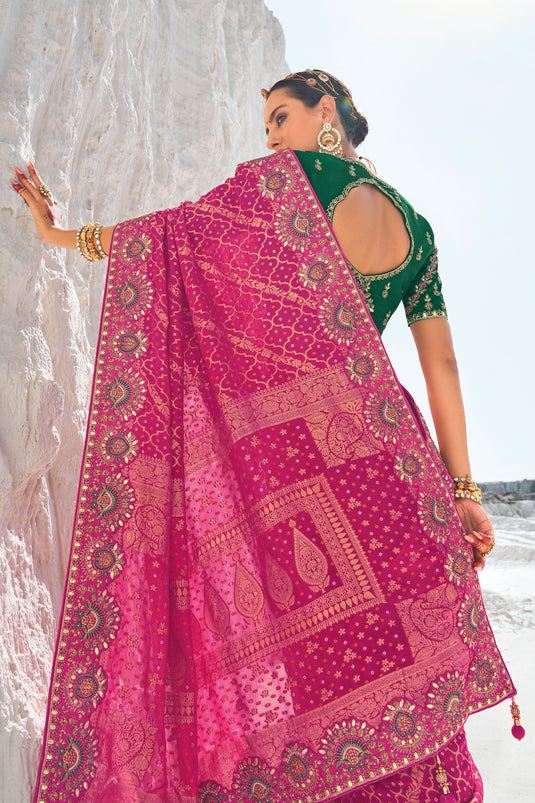 Blush Magenta Glow Pure Georgette Bridal Patola Saree