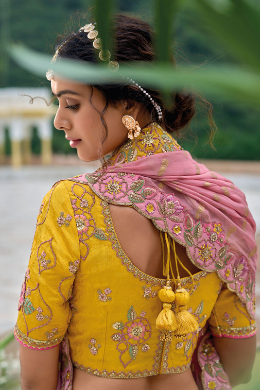 Heavy Work Silk Bridal Lehenga Choli In Yellow Color