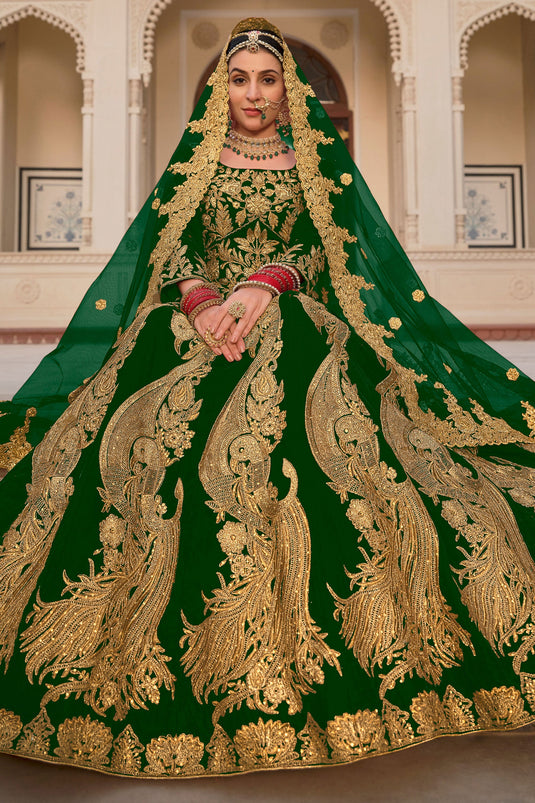 Green Bliss Wedding Velvet Lehenga Choli