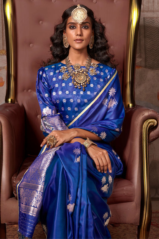 Reflections Blue Function Wear Pure Satin Silk Saree