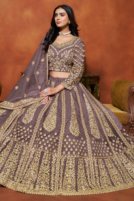 Radiance Net Lehenga Choli In Purple Color