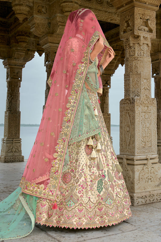 Grace Beige Silk Bridal Lehenga Choli With Double Dupatta