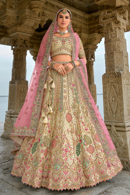 Grace Beige Silk Bridal Lehenga Choli With Double Dupatta