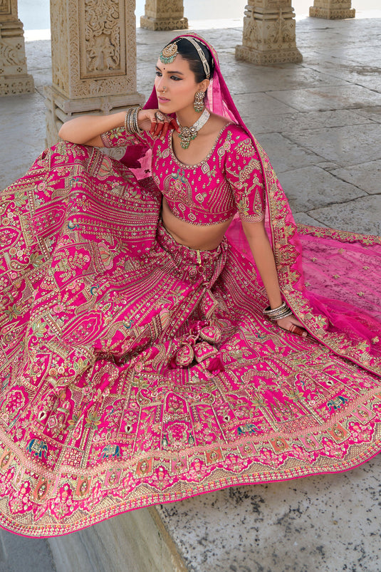 Rani Charm Bridal Embroidered Lehenga Choli And Double Dupatta