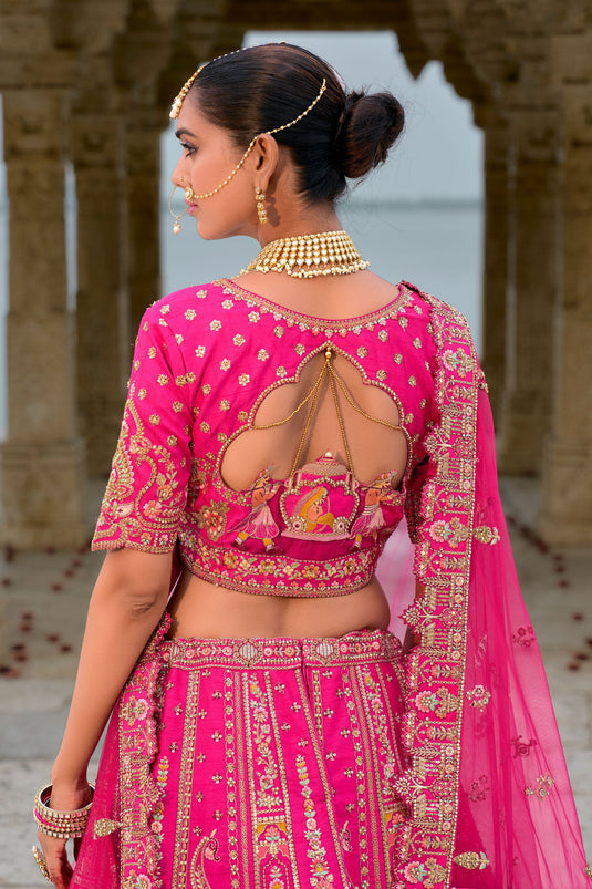 Champagne Rani Pure Silk Heavy Embroidered Bridal Lehenga Choli With Double Dupatta