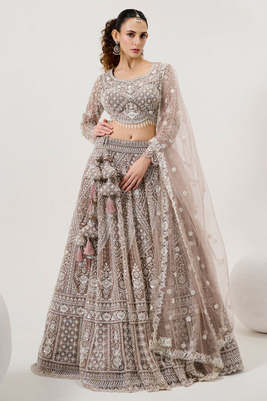 Brown Heavy Embroidered Bridal Readymade Lehenga Choli