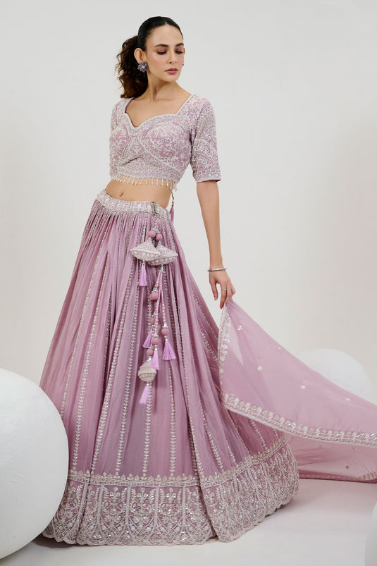 Pink Pure Georgette Heavy Embroidered Bridal Readymade Lehenga Choli