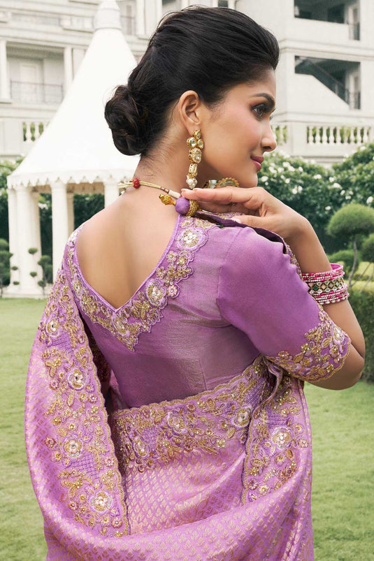 Lavender Color Wedding Wear Tissue Silk Incredible Saree