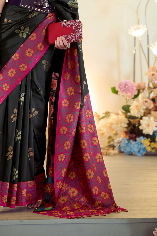 Soothing Banarsi Style Silk Saree In Black Color