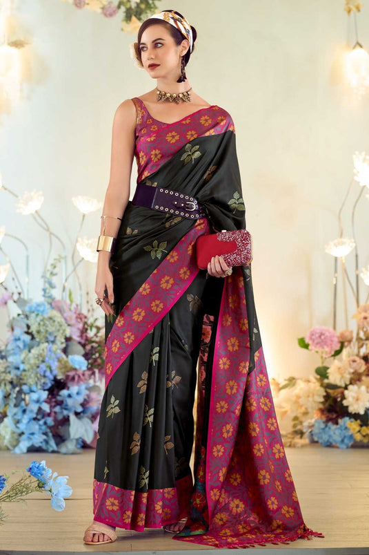 Soothing Banarsi Style Silk Saree In Black Color