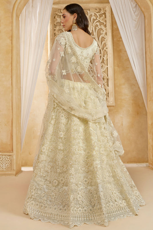 Net Off White Wedding Wear Lehenga Choli