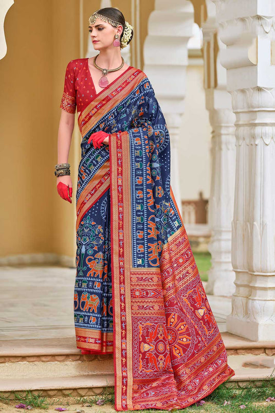 Navy Blue Color Graceful Art Silk Printed Saree