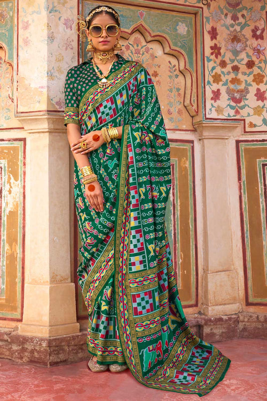 Green Color Gorgeous Art Silk Printed Saree