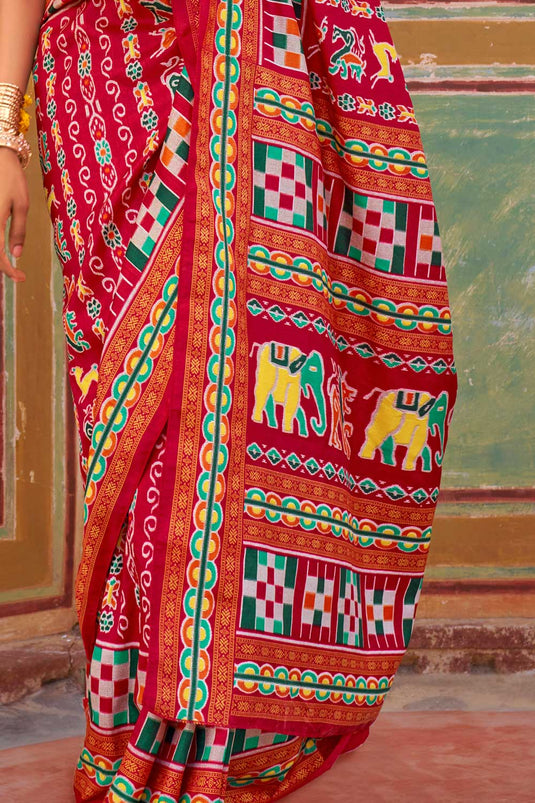 Red Color Pleasant Art Silk Printed Saree