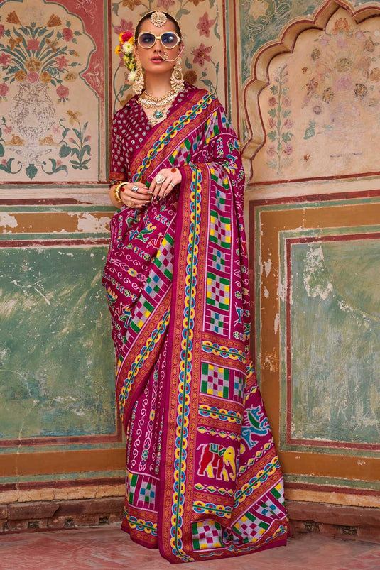 Rani Color Glorious Art Silk Printed Saree