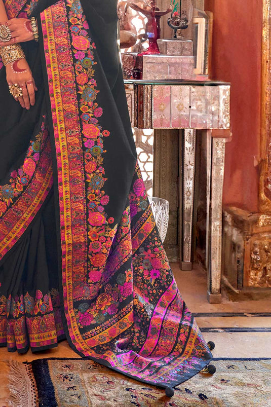 Black Color Printed Work On Art Silk Chic Saree