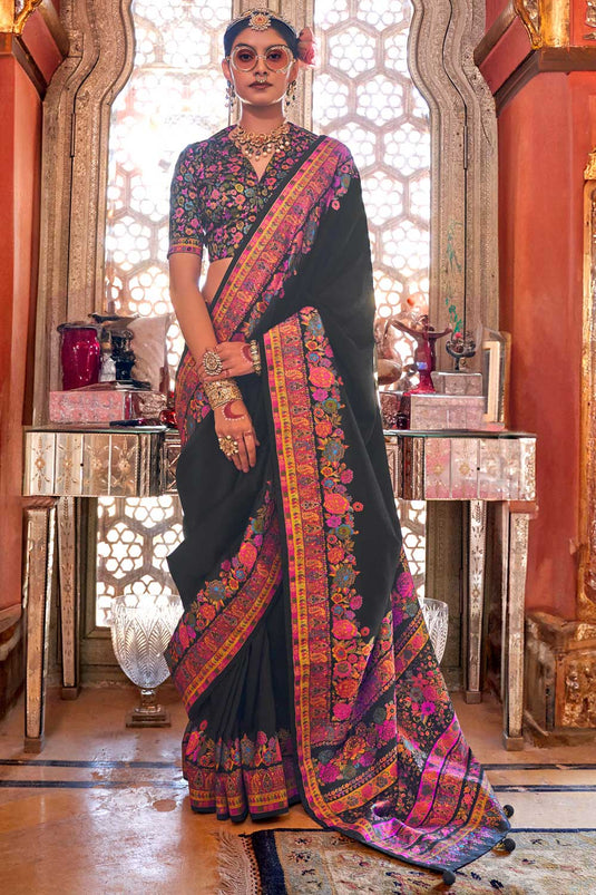 Black Color Printed Work On Art Silk Chic Saree