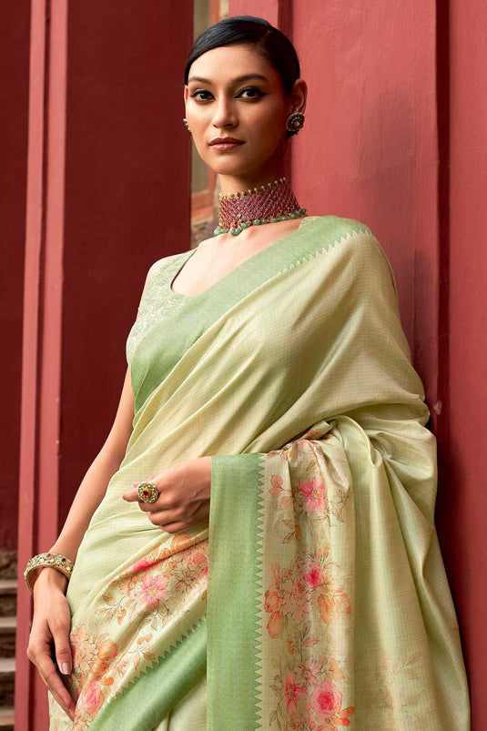 Sea Green Color Art Silk Fabric Princely Floral Printed Saree