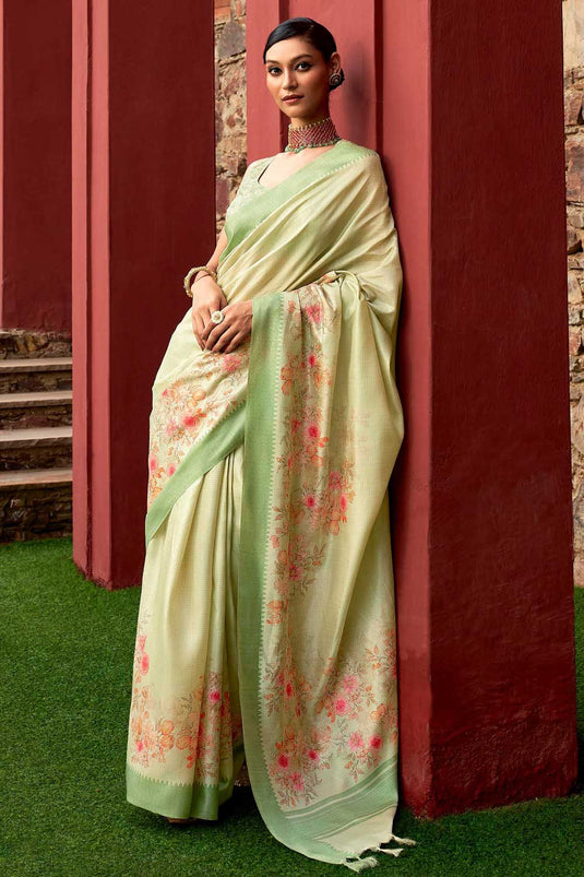 Sea Green Color Art Silk Fabric Princely Floral Printed Saree