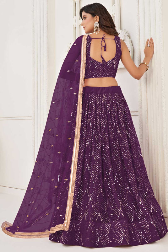 Fabulous Net Fabric Purple Color Lehenga