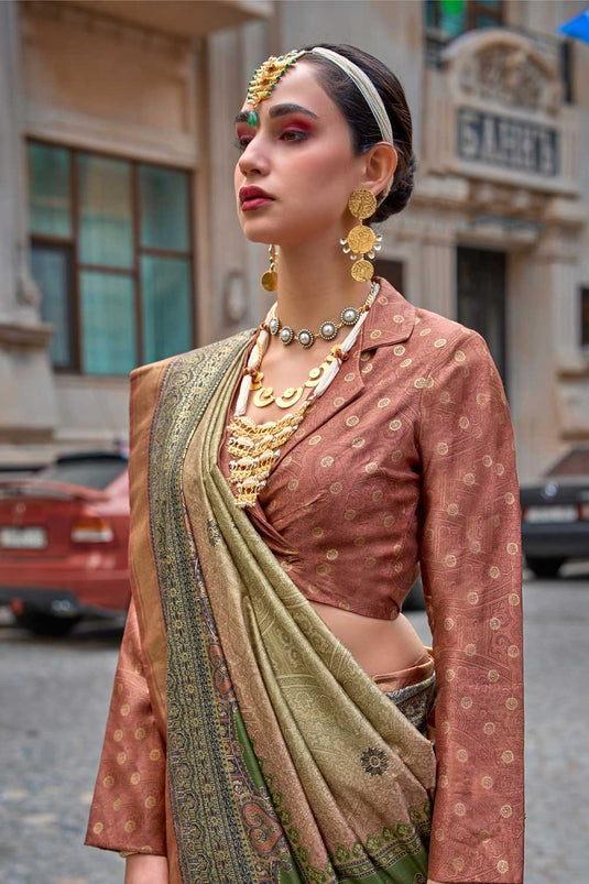 Olive Color Viscose Fabric Beatific Printed Saree