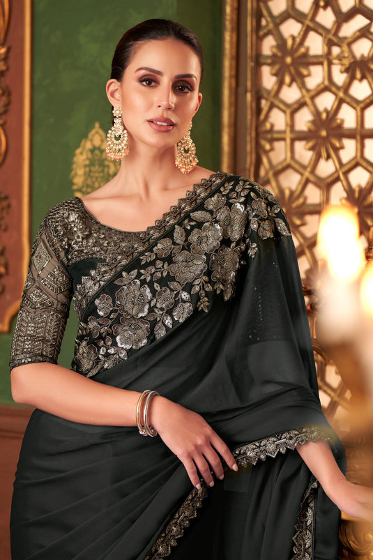 Radiant Silk Chiffon Lace Border Saree