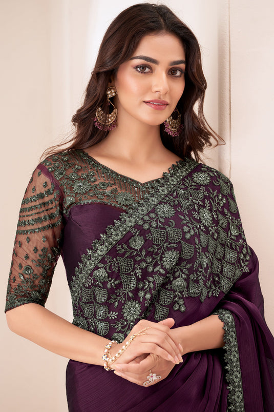 Grace Wine Embellished Saree