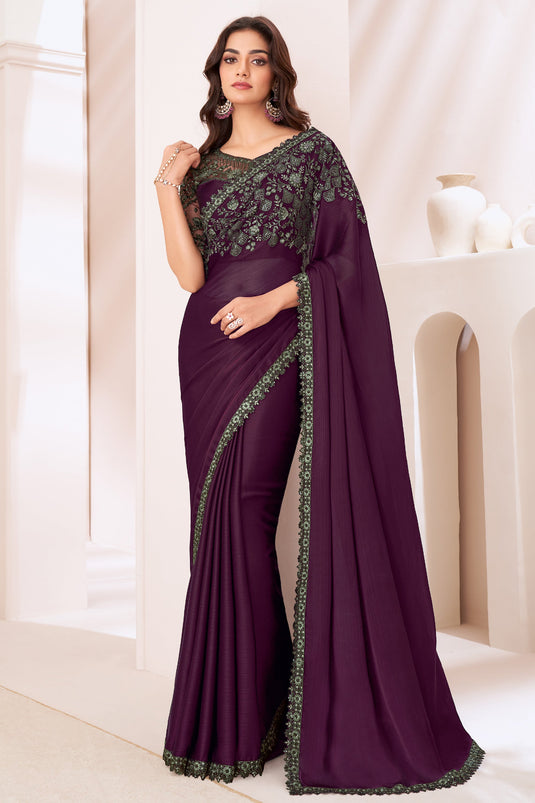 Grace Wine Embellished Saree