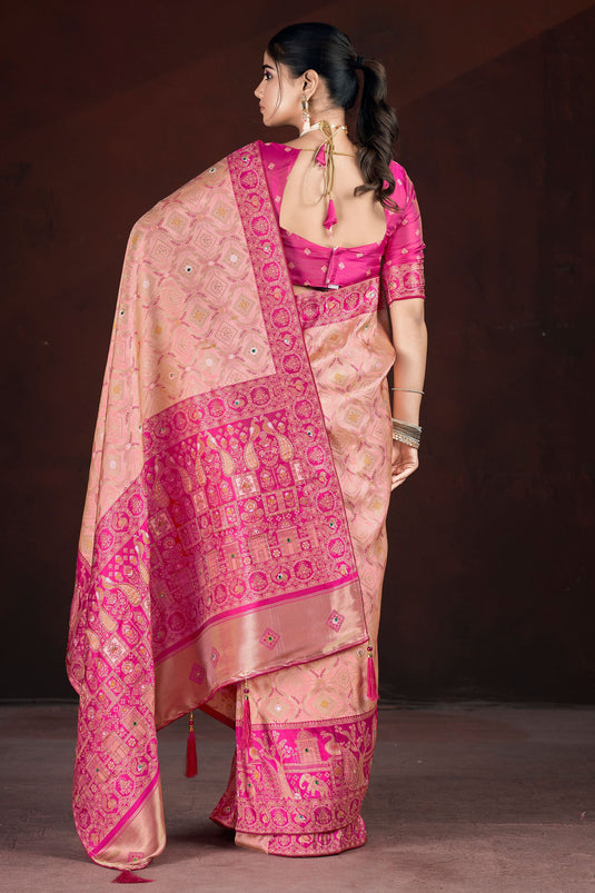 Festive Wear Elegance Weaving Work Saree In Peach Color