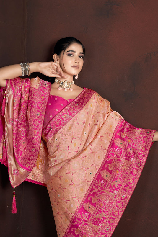 Festive Wear Elegance Weaving Work Saree In Peach Color